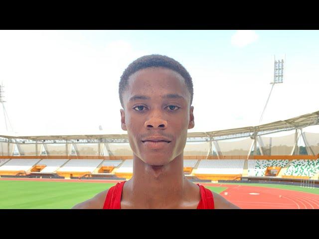 Dennis Appiah Minkah wins boys U18 110m hurdled final. 5 Nation Athletics Championship. Abidjan2024.