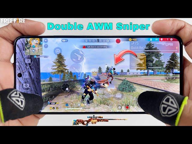 Double AWM sniper gameplay free fire with 2 finger claw handcam