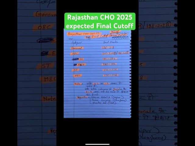 Rajasthan CHO 2025 expected Final Cutoff #nursingofficer #medical #rajasthan #cho #rssb #results