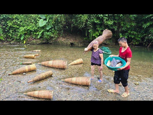 The Boy and the old lady bought a cage to catch fish, released the cage to catch fish to sell