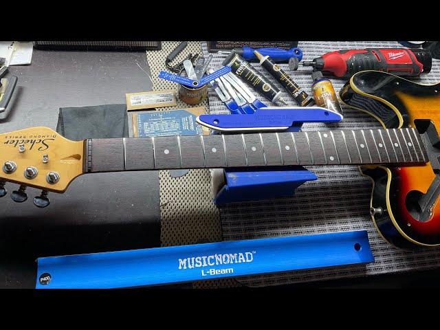 Fret leveling with Music Nomad L Beam, S file and Fret rocker tools @MusicNomadCare