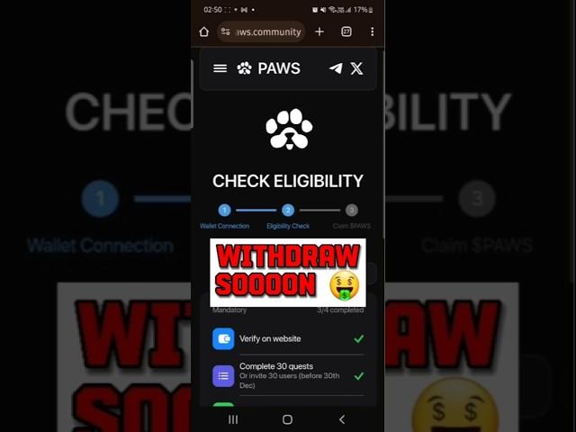 PAWS WITHDRAW || Check Paws Eligibility || Maximize Paws Your Drop