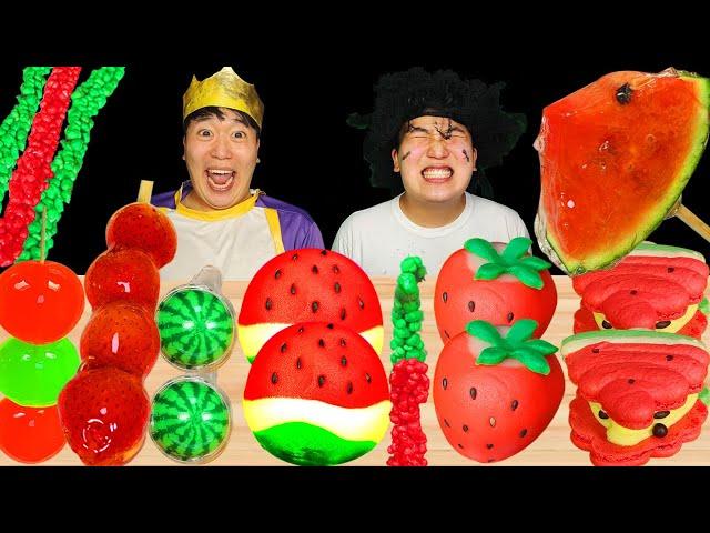 ASMR WATERMELON TANGHULU, FRUITS RICE CAKE, ROPE JELLY EATING SOUNDS MUKBANG HUBA