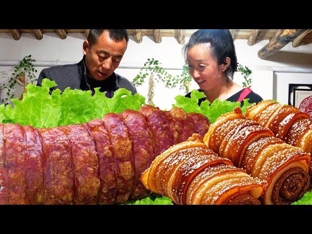 80 yuan bought a large piece of pork belly and changed it to Yan to make crispy five-flower rolls.