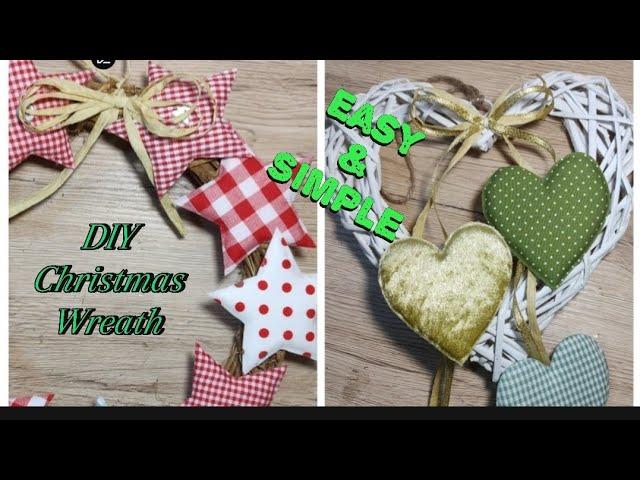 2 DIY Christmas Wreaths with Stars and Hearts, Very Easy and Simple, No Sew  @EasyDIYFabric