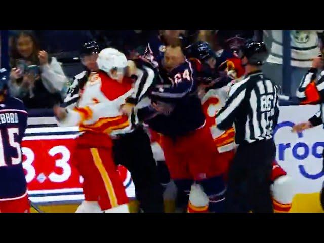 Mathieu Olivier Martin Pospisil Fight | Calgary Flames vs Columbus Blue Jackets 2024 NHL Highlights