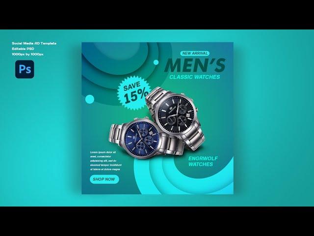 Brand Advertisement Social Media Post Design in Photoshop | Men Wrist Watches