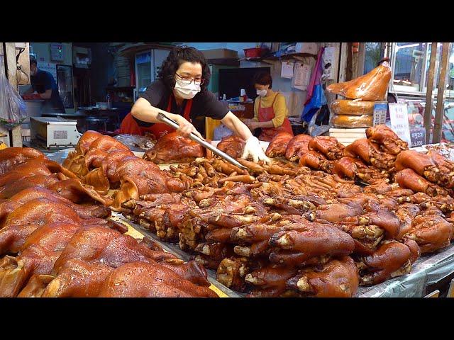 족발달인 Amazing Korean Braised Pig's Trotters (Jokbal) Master / Pig's feet & head - Korean street food