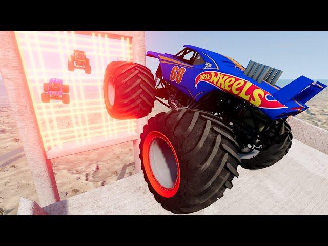 Monster Trucks Jumping Through GIANT Lasers LIVE! | BeamNG Drive - Griff's Garage