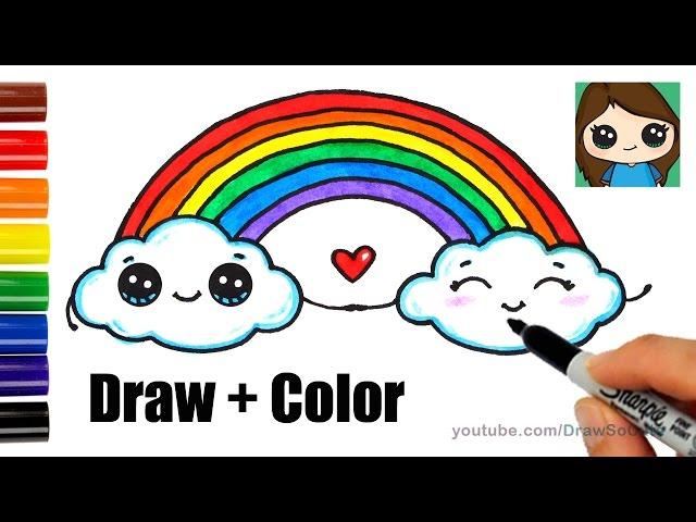 How to Draw a Rainbow and Clouds Easy with Coloring