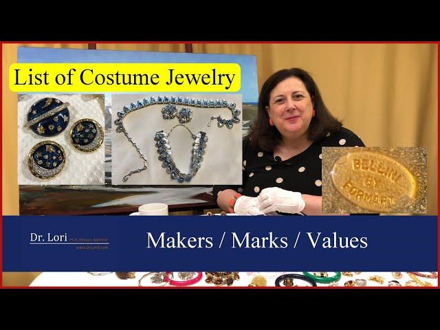 List of Costume Jewelry Marks, Designers and Values by Dr. Lori