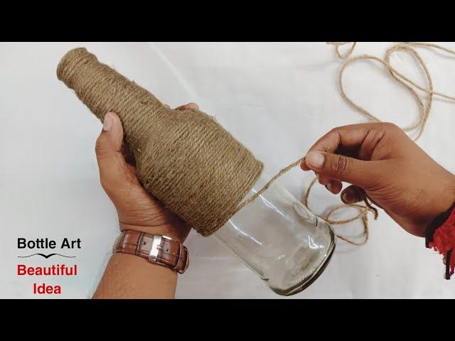 Glass Bottle Art | Jute Rope Easy Ideas | Beautiful Bottle Decoration Ideas