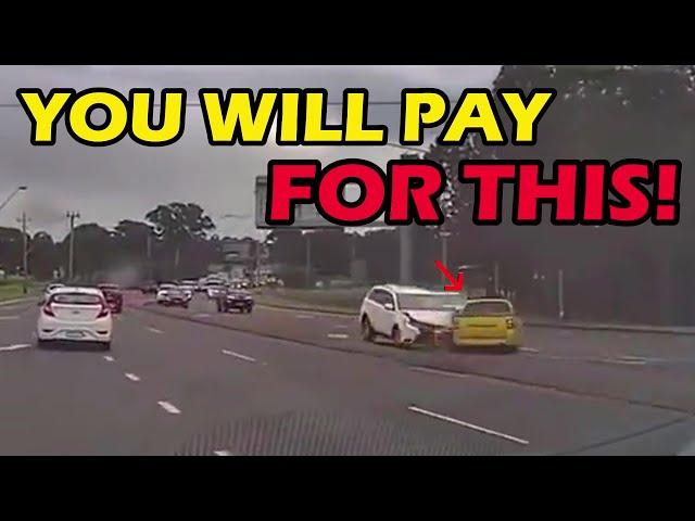 AGRRESIVE IDIOT THINKS HE OWNS THE ROAD THEN GETS KARMA