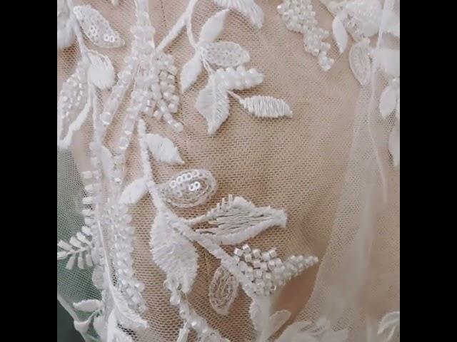 SX173 Beaded Embroidered White Bridal Lace Applique Material #lacefabric #bridallace #bridalfabric