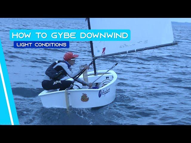 OPTIMIST SAILING - How To Gybe Downwind | [Light Conditions]