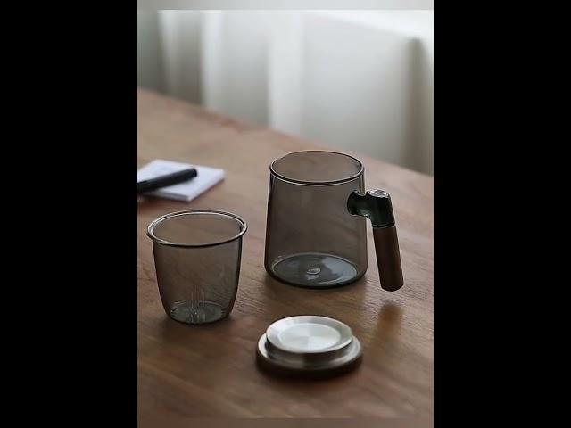 Обзор  стеклянной кружки Xiaomi Pinztea Wooden Handle Glass Tea Cup 420mL Blue Gray