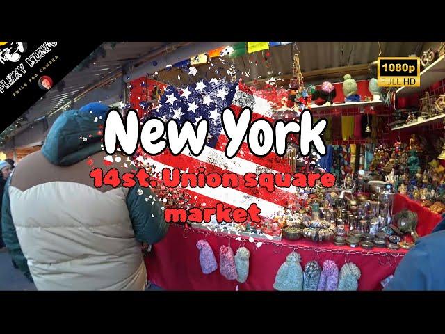 NYC 14 street Union Square Manhattan holiday Market. 4K walking Tour