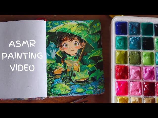 Waterscape anime pond painting  | jelly gouache colors | cozy ASMR painting | paint with me