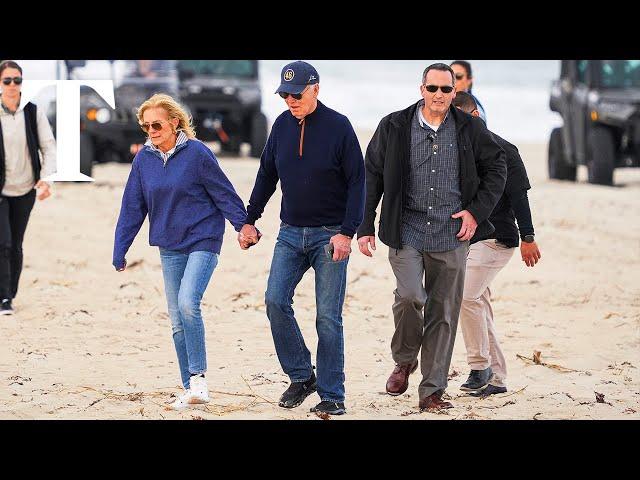 President Biden appears unsteady during beach walk in Delaware