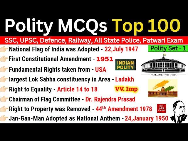 Polity Top 100 MCQs | Indian Polity Gk MCQs Questions And Answers | ssc, upsc, railway | Gk Trick