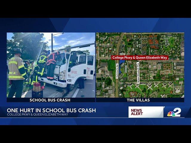 Child transported to hospital after school bus and landscape truck crash in Lee County