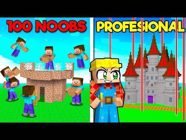 Enfrenté a 100 JUGADORES vs 1 CONSTRUCTOR PROFESIONAL en MINECRAFT