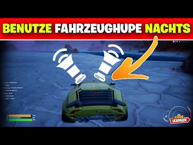 Benutze eine Fahrzeughupe nachts Fortnite Battle Royale Albtraum Fünf