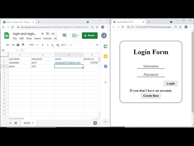 How to create Login and Register Form using Google spreadsheet data?