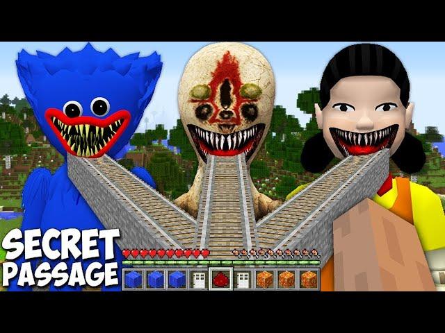 I found secret PASSAGE inside HUGGY WUGGY vs SCP 173 vs SQUID GAME DOLL.EXE PASSAGE in Minecraft !