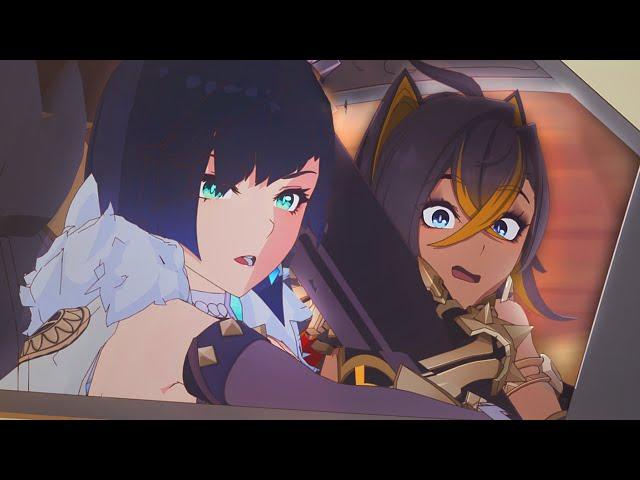 Yelan and Dehya steal a car (animation) - "Nameless Road" - DillonGoo x Genshin Collab