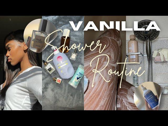 VANILLA SHOWER ROUTINE | feminine hygiene + sensitive skin + vanilla body care + exfoliation | 2024