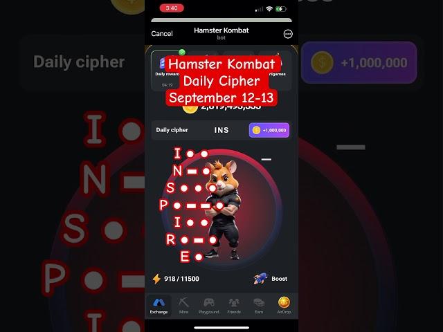 Hamster Kombat Daily Cipher Sep 12-13