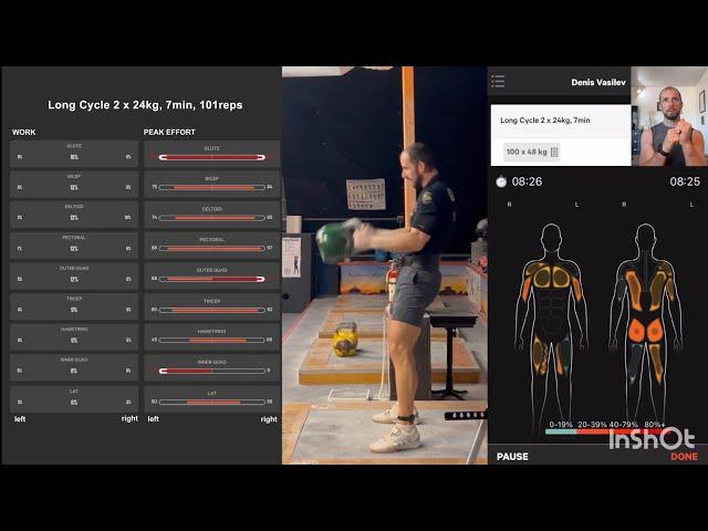 How hard my muscles work doing 2 x 24kg kettlebells LONG CYCLE?