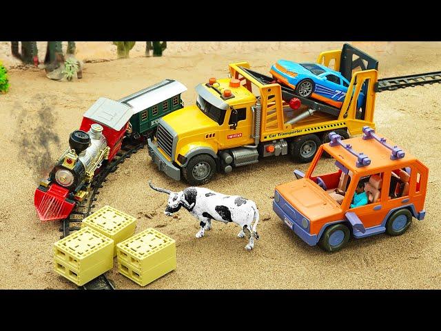 Rescue Crane Helps Car Transporter Trucks, Trains, Jeeps from Mad Cow Accidents