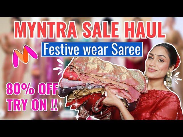 *HUGE* Myntra Sale Haul "FESTIVE WEAR SAREE" Celebrity inspired saree, Organza Saree | Try on