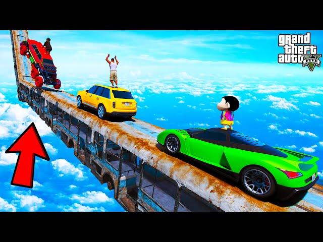 FRANKLIN TRIED BROKEN TRAIN MEGA RAMP PARKOUR CHALLENGE GTA 5 | SHINCHAN and CHOP