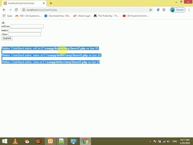 PHP Error Solved: Notice: Undefined index: roll in C:\xampp\htdocs