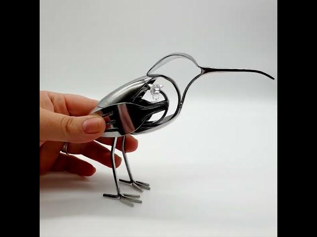 Curlew hand-crafted from recycled cutlery. 