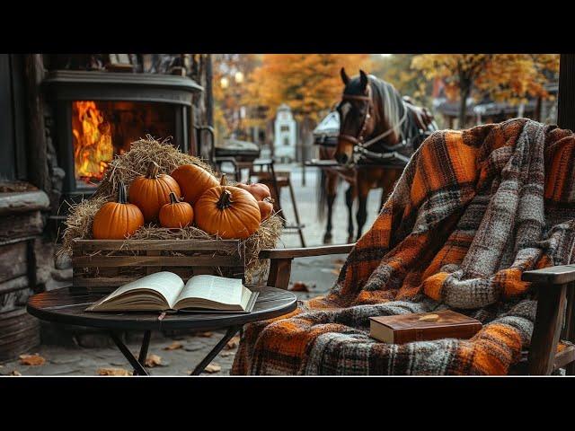 Cozy Autumn Ambience: Horse Stable Surrounded by the Crackling of Fire and the Soft Sounds of Horses