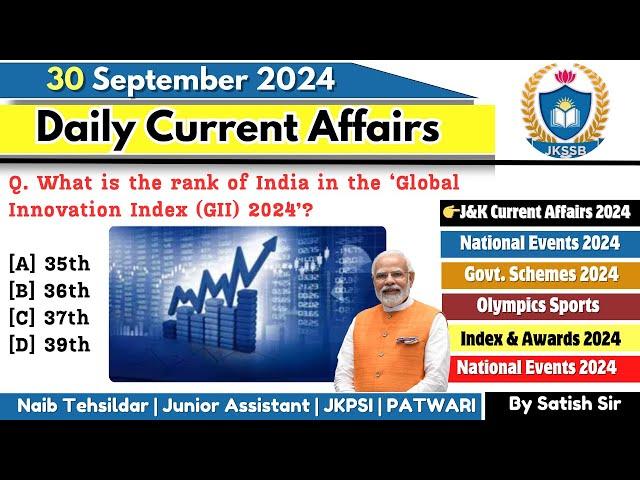 30th September 2024 | Current Affairs today | Daily current affairs for JKSSB Exams | Jkssb Tutorial