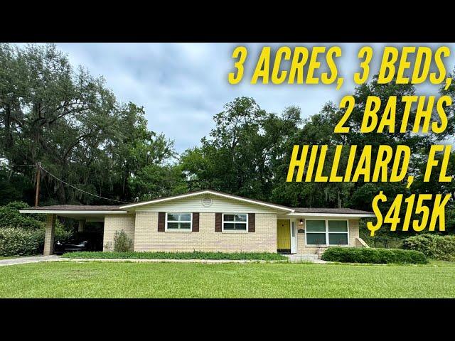 3 acres, 3 beds, 2 baths, bonus room, garage, $415k, Hilliard, FL