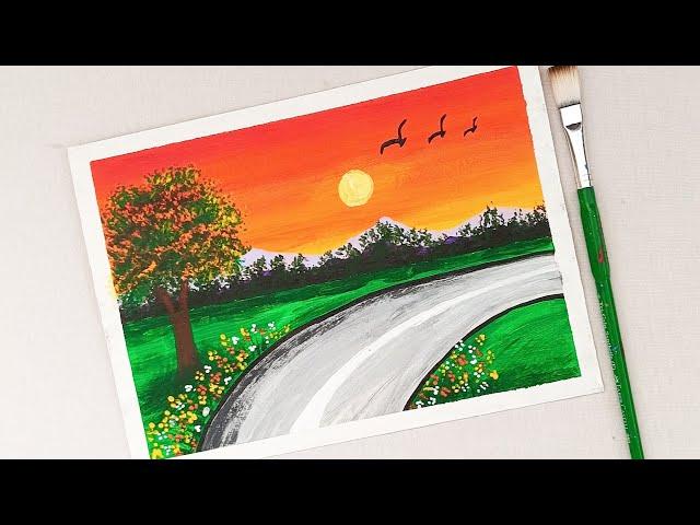 Sunset painting easy | Acrylic painting for beginners | Canvas painting for beginners