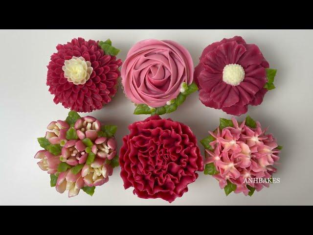 Buttercream Flower Cupcakes in red & pink (visit anhbakes.com for recipes)