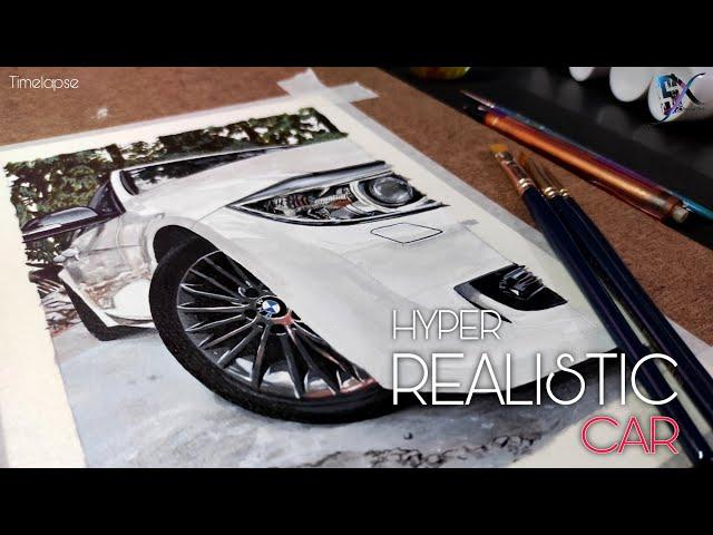 Hyper? Realistic CAR || Acrylic on sheet || Three Layers Painting | full timelapse ||