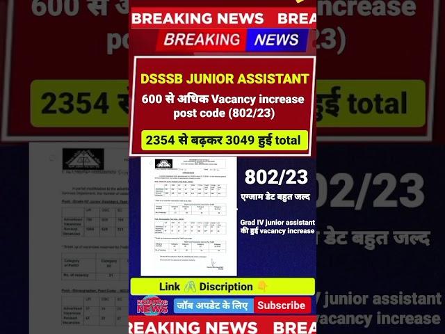 DSSSB JUNIOR ASSISTANT VACANCY INCREASE हुई 2024 जूनियर असिस्टेंट वेकैंसी को बढ़ाया 3049 पद किए