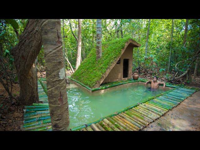 Build The Most Beautiful Bamboo Swimming Pool Around Luxury Villa house by ancient skills