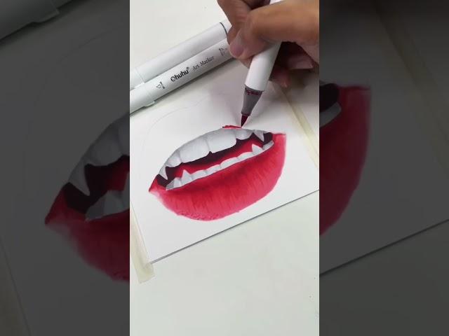 Drawing lips using Ohuhu brush markers #shorts