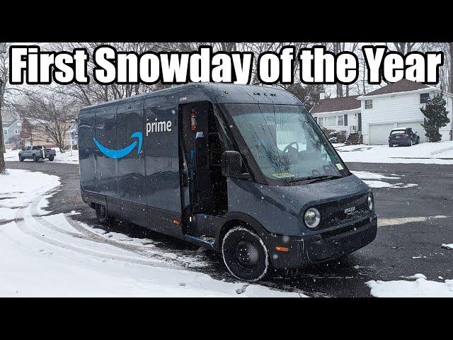 Working in Rivian's Electric Delivery Van During A Snowstorm