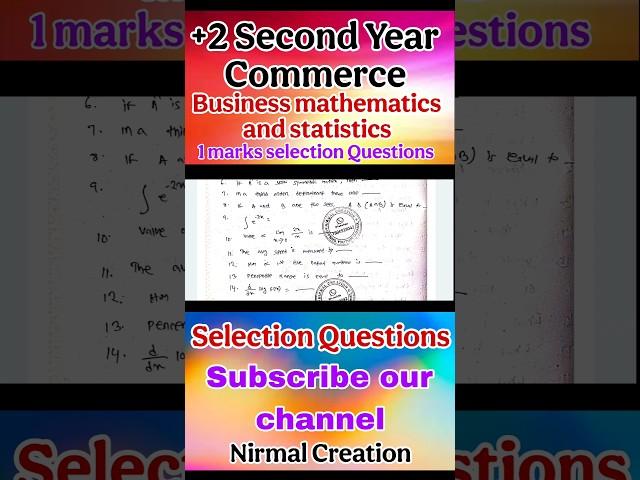 +2 Commerce Business Mathematics and statistics  Selection Questions #chseexam #exam #commerce #edu