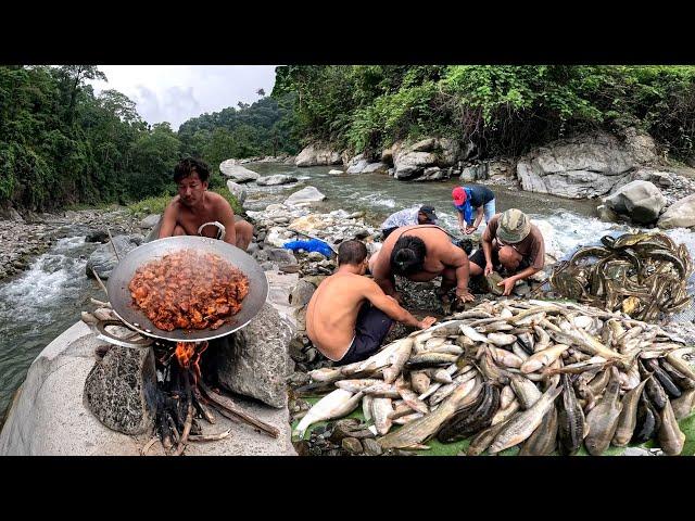 Traditional Fishing Technique Nepal Duwali Fishing Modi Gaon Fish & Buff Meat Cooking & Eating